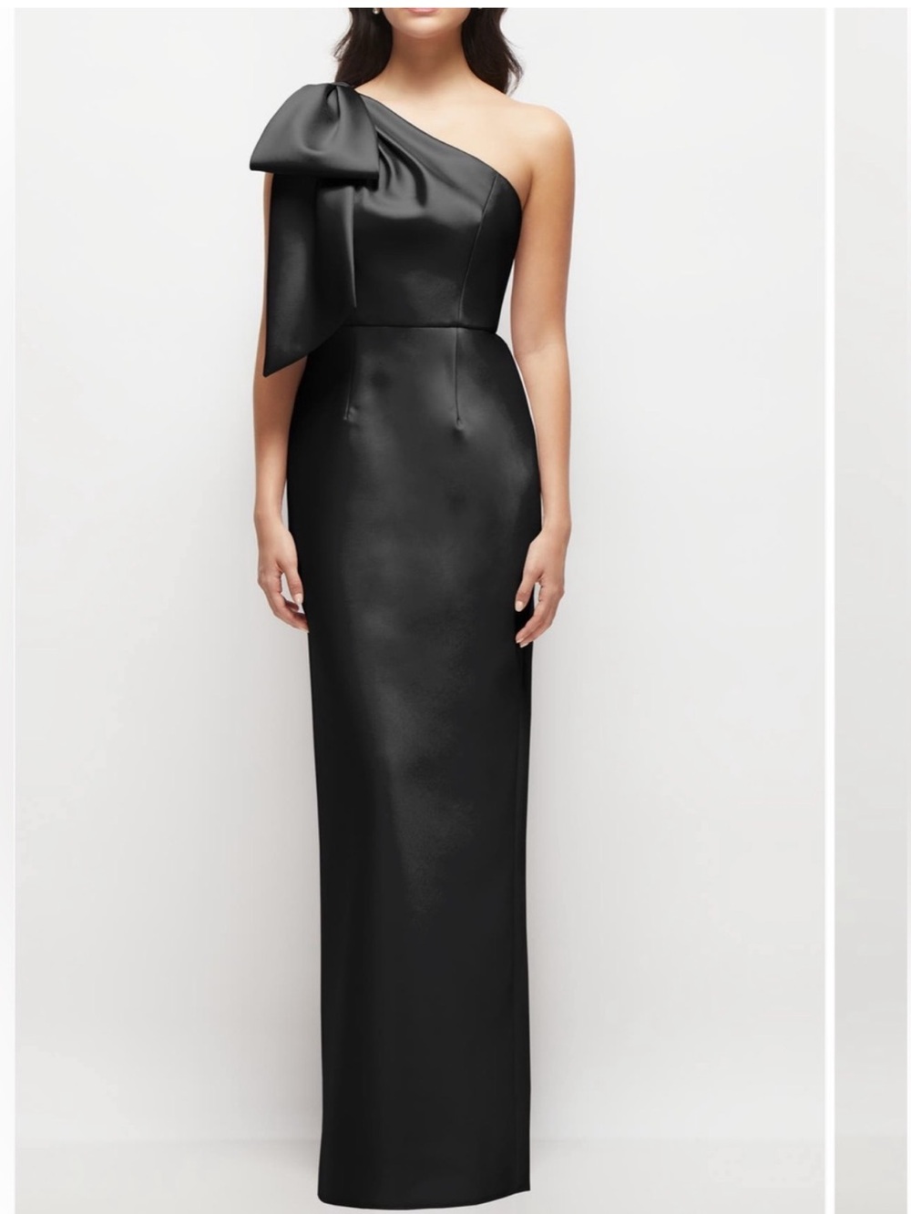 Alfred sung black satin one shoulder bow dress